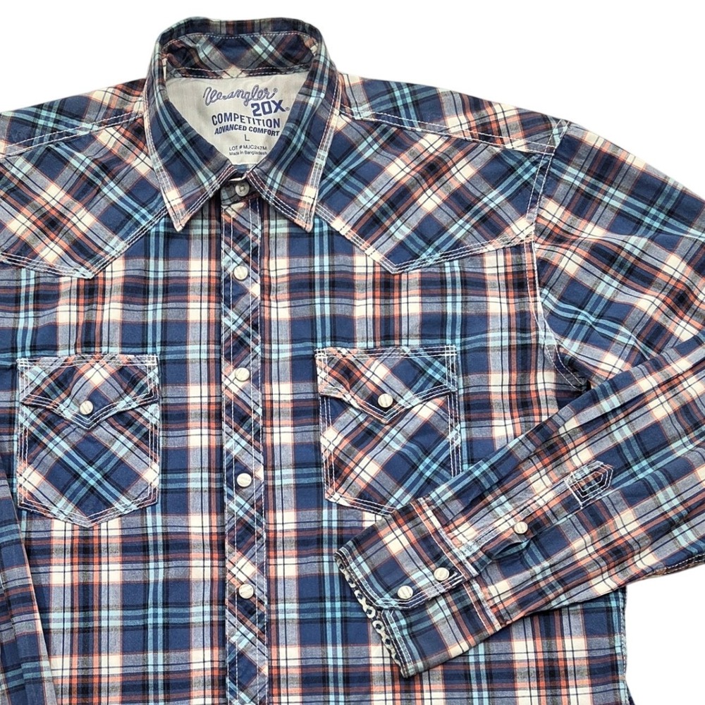 Wrangler 20X Competition Blue Plaid Western Snap‎ Shirt MJC247M Mens Large